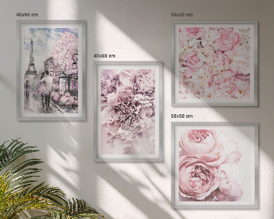 Tavelvägg ovanför soffa Blommor rosa romantiskt landskap