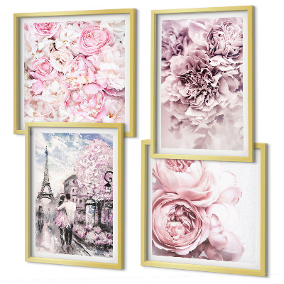 Tavelvägg ovanför soffa Blommor rosa romantiskt landskap
