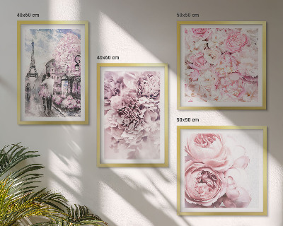 Tavelvägg ovanför soffa Blommor rosa romantiskt landskap