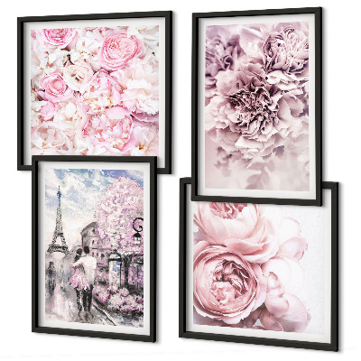 Tavelvägg ovanför soffa Blommor rosa romantiskt landskap