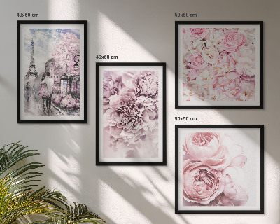 Tavelvägg ovanför soffa Blommor rosa romantiskt landskap
