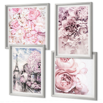 Tavelvägg ovanför soffa Blommor rosa romantiskt landskap