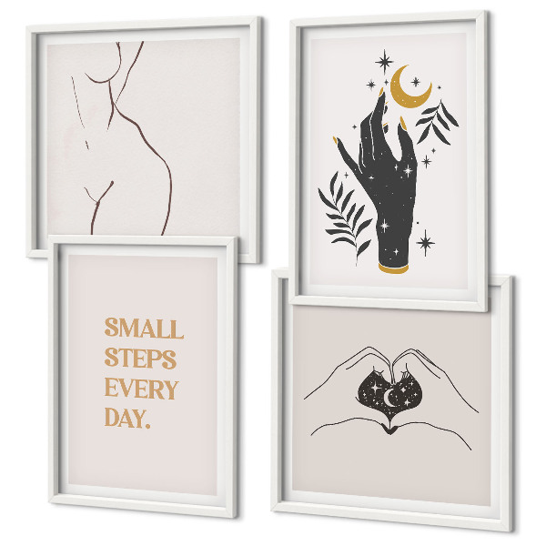 Set om 4 tavlor Minimalistiska boho-illustrationer