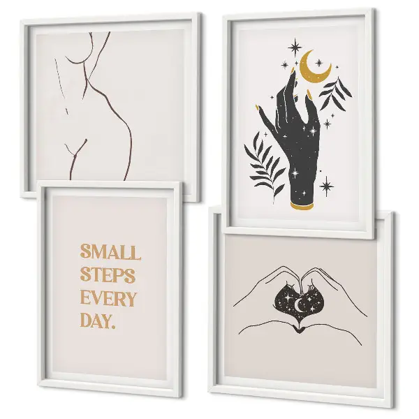 Minimalistiska boho-illustrationer set om 4 tavlor