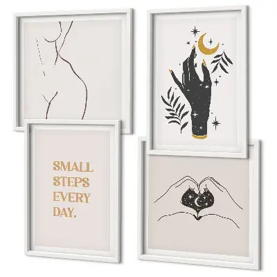 Minimalistiska boho-illustrationer set om 4 tavlor