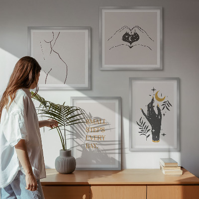 Set om 4 tavlor Minimalistiska boho-illustrationer