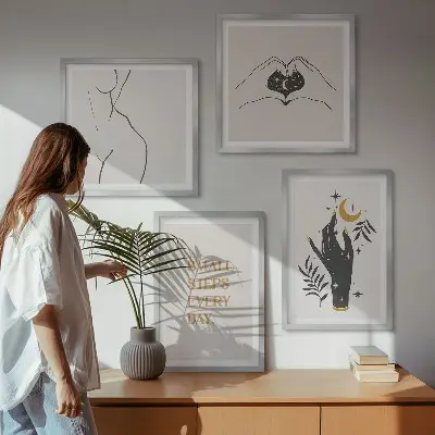 Minimalistiska boho-illustrationer set om 4 tavlor