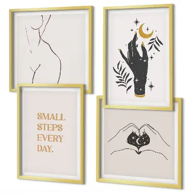 Minimalistiska boho-illustrationer set om 4 tavlor