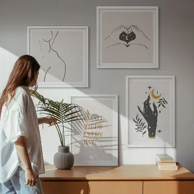 Minimalistiska boho-illustrationer set om 4 tavlor