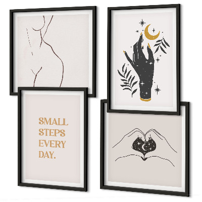 Set om 4 tavlor Minimalistiska boho-illustrationer