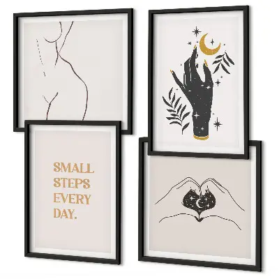 Minimalistiska boho-illustrationer set om 4 tavlor