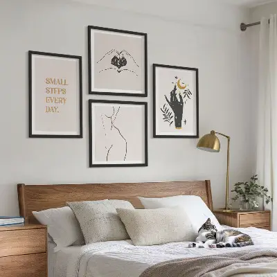 Minimalistiska boho-illustrationer set om 4 tavlor