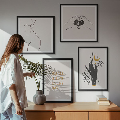 Set om 4 tavlor Minimalistiska boho-illustrationer