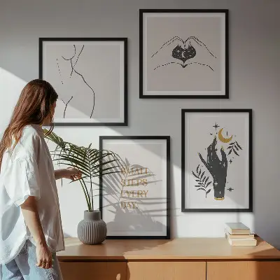 Minimalistiska boho-illustrationer set om 4 tavlor