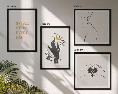 Minimalistiska boho-illustrationer set om 4 tavlor