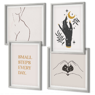 Set om 4 tavlor Minimalistiska boho-illustrationer