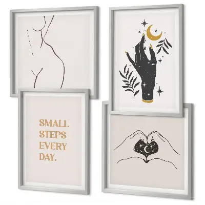 Minimalistiska boho-illustrationer set om 4 tavlor