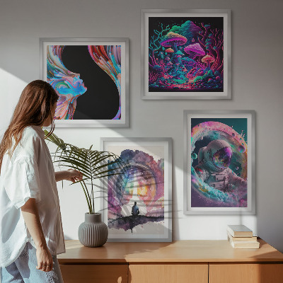 Set om 4 tavlor Färgglada fantasikonstillustrationer