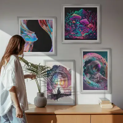 Färgglada fantasikonstillustrationer set om 4 tavlor