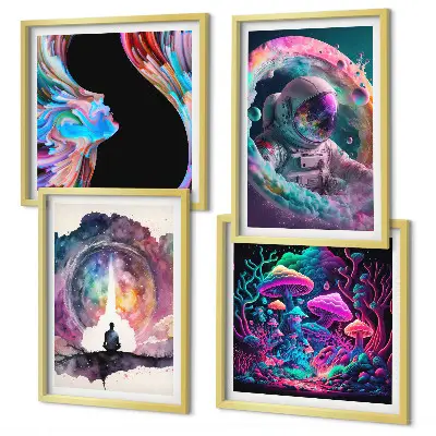 Färgglada fantasikonstillustrationer set om 4 tavlor