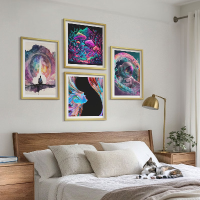 Set om 4 tavlor Färgglada fantasikonstillustrationer