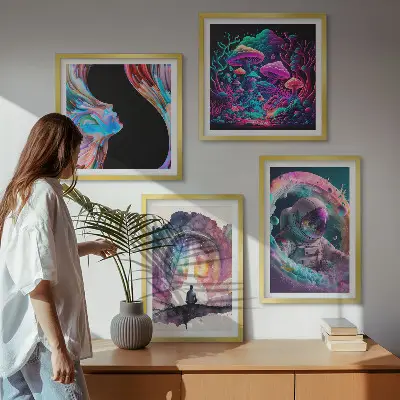 Färgglada fantasikonstillustrationer set om 4 tavlor