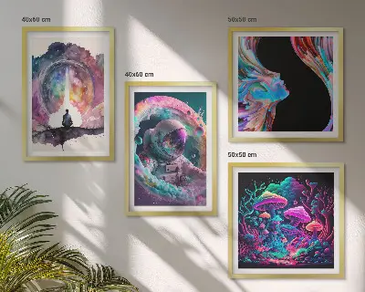Färgglada fantasikonstillustrationer set om 4 tavlor