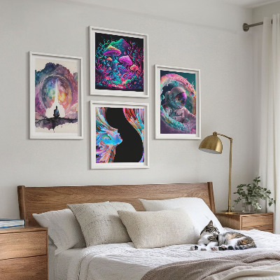 Set om 4 tavlor Färgglada fantasikonstillustrationer