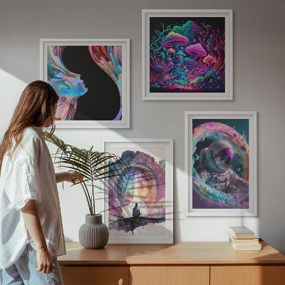 Set om 4 tavlor Färgglada fantasikonstillustrationer