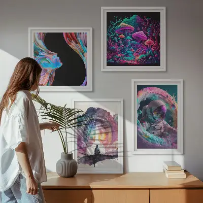 Färgglada fantasikonstillustrationer set om 4 tavlor