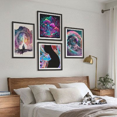 Set om 4 tavlor Färgglada fantasikonstillustrationer