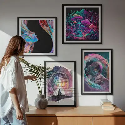 Färgglada fantasikonstillustrationer set om 4 tavlor