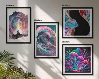 Färgglada fantasikonstillustrationer set om 4 tavlor