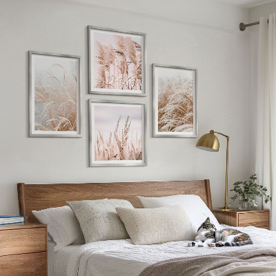 Tavelvägg med 4 tavlor Gräsfält i nyanser av brunt och beige