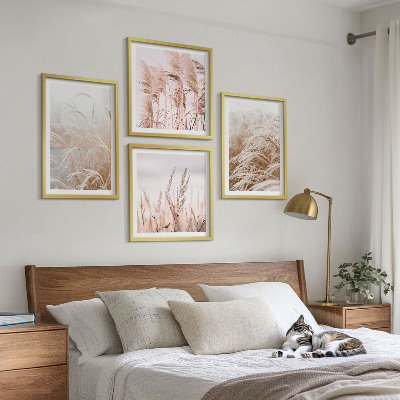 Tavelvägg med 4 tavlor Gräsfält i nyanser av brunt och beige