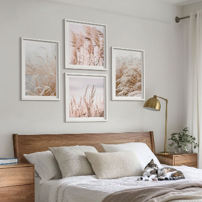 Tavelvägg med 4 tavlor Gräsfält i nyanser av brunt och beige