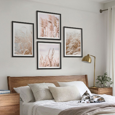 Tavelvägg med 4 tavlor Gräsfält i nyanser av brunt och beige