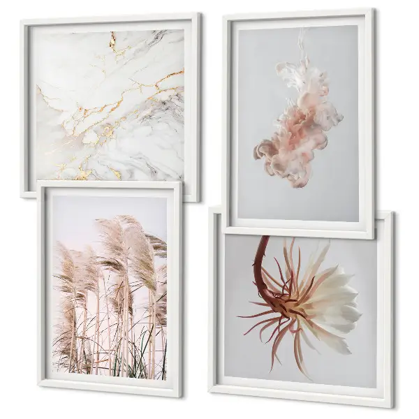 Tavelvägg med gräsblommor i marmor elegant motiv för tavla ovanför soffan