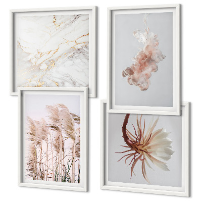 Tavelvägg ovanför soffa Elegant gräsblommor i marmor