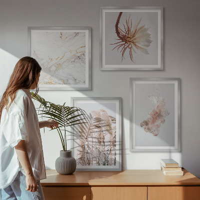 Tavelvägg ovanför soffa Elegant gräsblommor i marmor