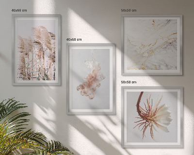 Tavelvägg ovanför soffa Elegant gräsblommor i marmor