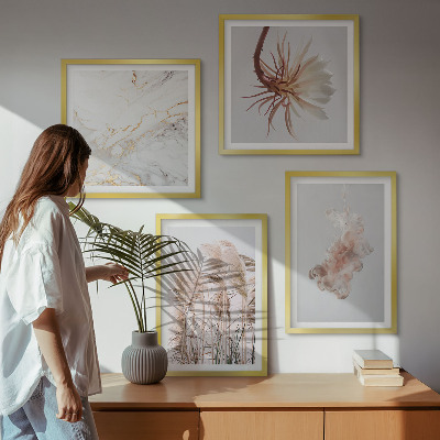 Tavelvägg ovanför soffa Elegant gräsblommor i marmor