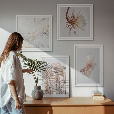 Tavelvägg ovanför soffa Elegant gräsblommor i marmor