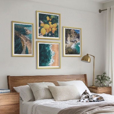 Set om 4 tavlor Havsstrand citroner berg
