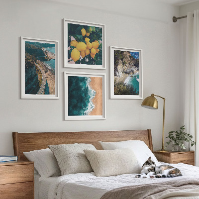 Set om 4 tavlor Havsstrand citroner berg