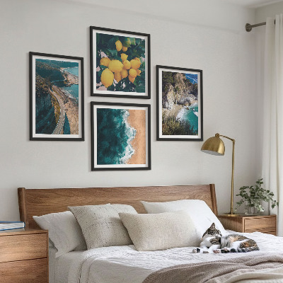 Set om 4 tavlor Havsstrand citroner berg