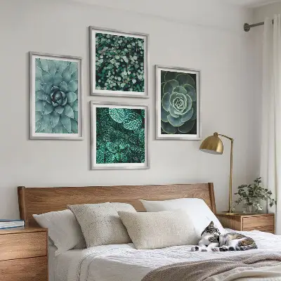 Tavelvägg med 4 tavlor motivet suckulenter i grönt och turkos