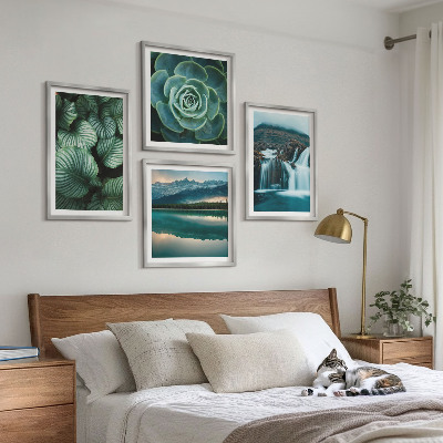 Tavelvägg ovanför soffa Närbilder av suckulenta växters blad