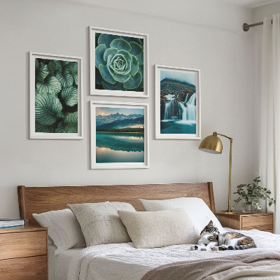 Tavelvägg ovanför soffa Närbilder av suckulenta växters blad