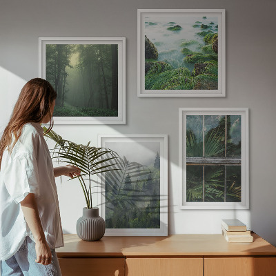 Set om 4 tavlor Skogsdimma flod växthusväxter